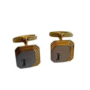 Authentic Yves Saint Laurent Gold-Tone Cufflinks – YSL Logo with Gift Box